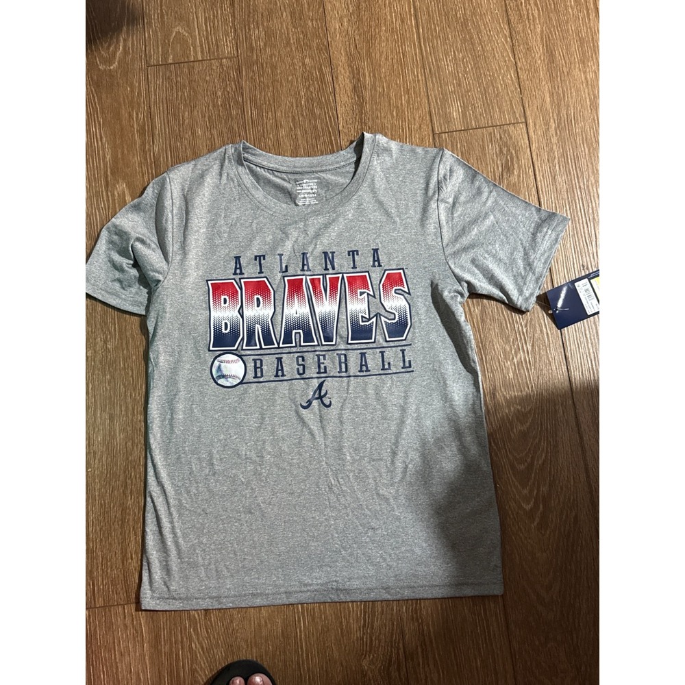 Atlanta Braves MLB Baseball Graphic T-Shirt Heather Gray Youth Large L 12/14 NWT
